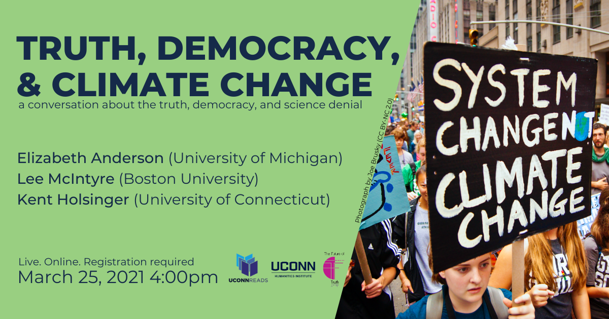Poster for UConn Reads: Truth, Democracy, and Climate panel
