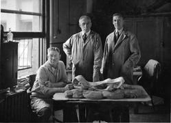 Museum president Henry Fairfield Osborn (center) with paleontologists Walter Granger (right) and Albert Thomson (left), 1930.