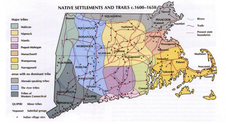 Contemporary Map of Indigenous Territories and Trails, 1600-1650