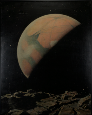 Painting of Mars seen from its outer Moon, Diemos