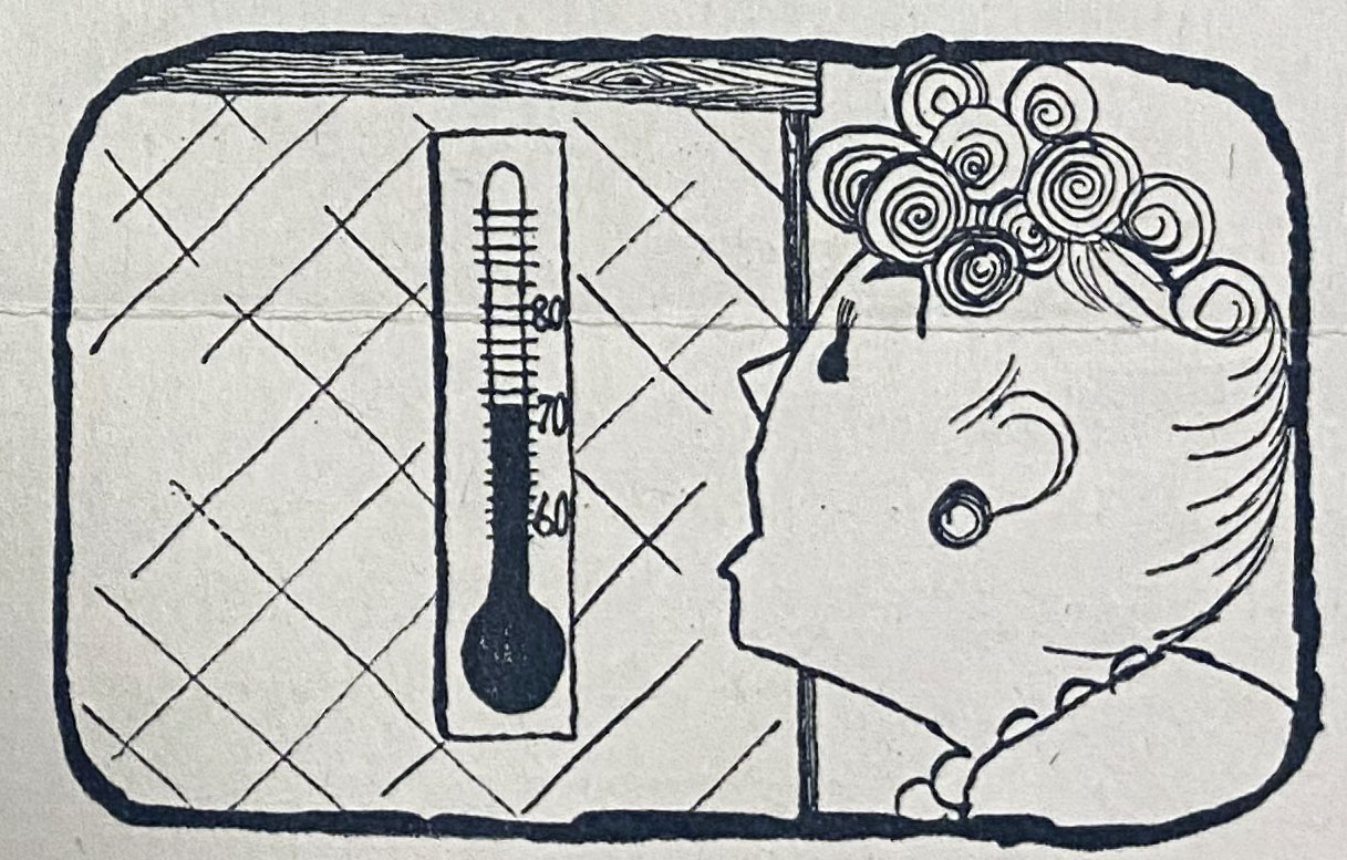 Cartoon of a woman looking at a thermometer.